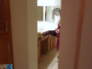 Stepmom prepares for bed while stepson watches and masturbates until he is caught and she lets him put it in
