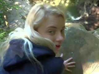 Blonde teen gets fucked and sucks cock in a forest &lpar;Riley Star&rpar;