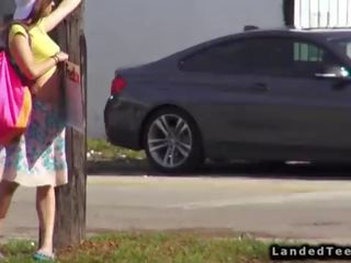 Teen hitchhiker fucks huge phallus outdoor POV
